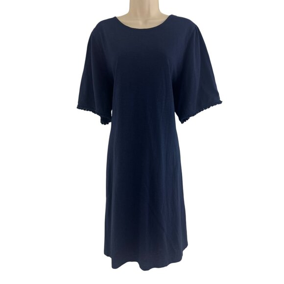 Chico's Size 3 = 16/18 1X Navy Blue T-Shirt Dress Cotton-Blend Shift w/Pockets - Picture 5 of 11